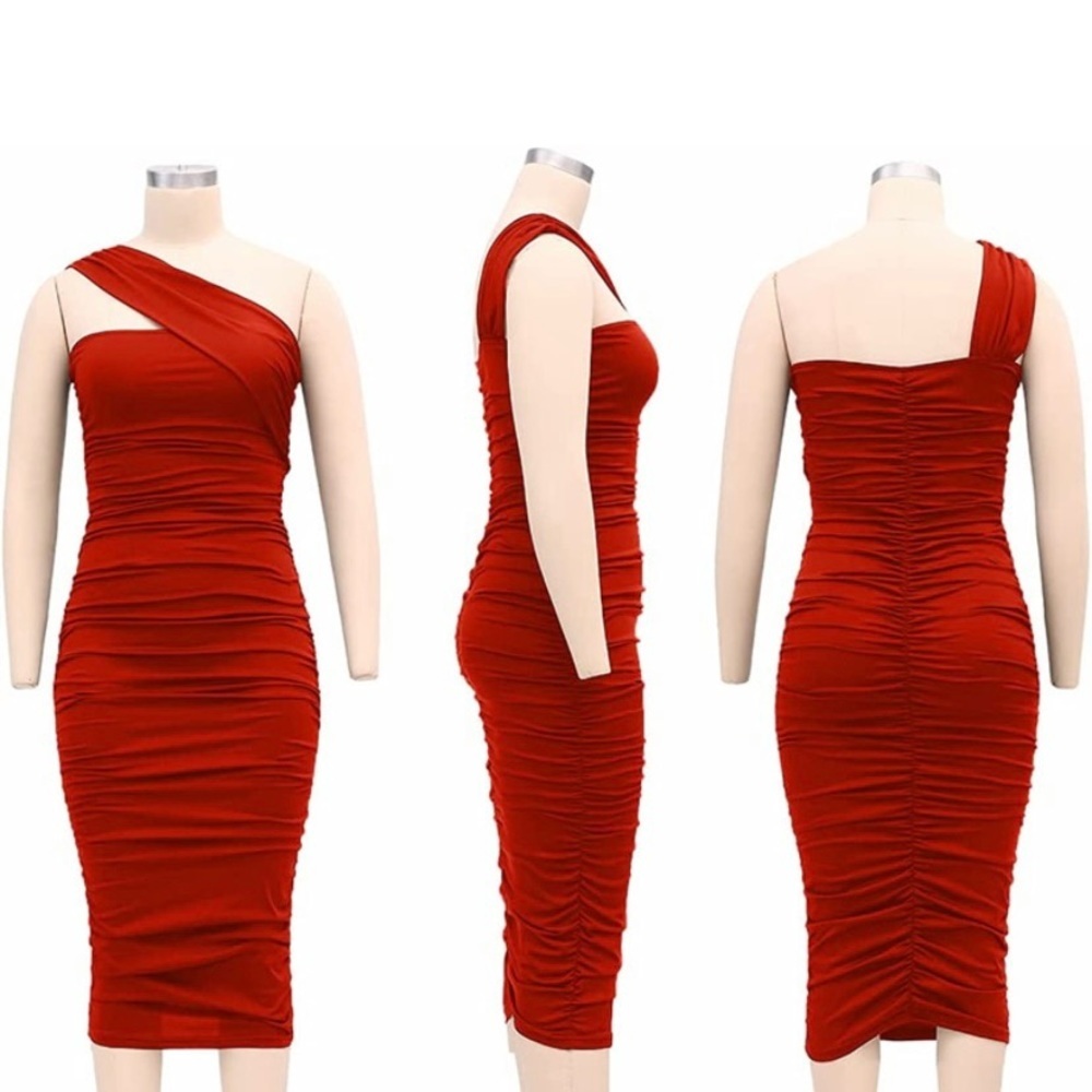 Women's One Shoulder Ruched Bodycon Midi Dress Sexy Sleeveless Long Dres… - Picture 5 of 6